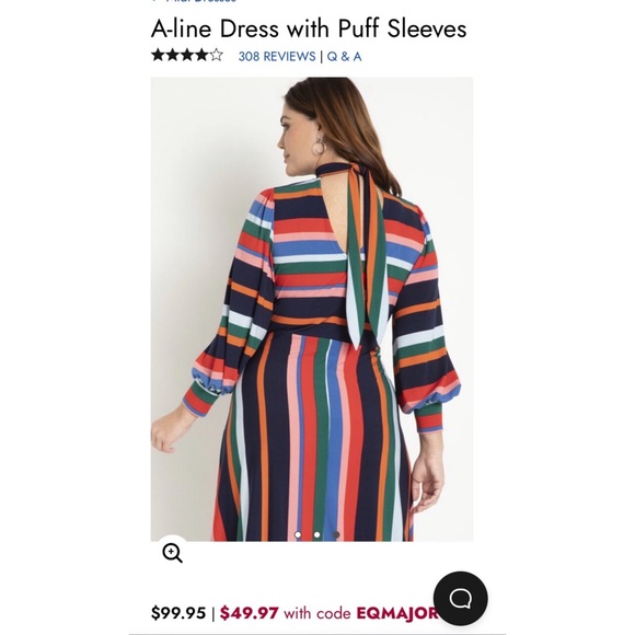NEW Eloquii a-line striped dress with puff sleeves - Picture 2 of 6